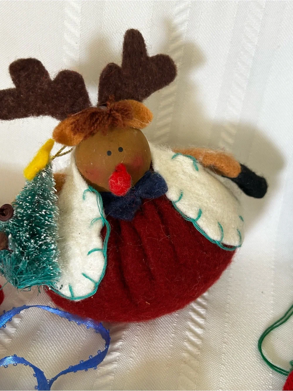 Vintage Christmas Tree Ornament Set Snowman Sleigh Reindeer Angel Stocking